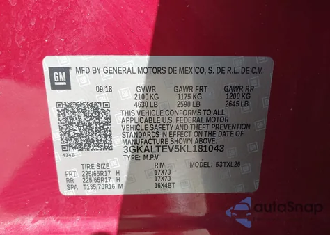 2019 GMC Terrain Sle from USA, damaged, VIN 3GKALTEV5KL181043